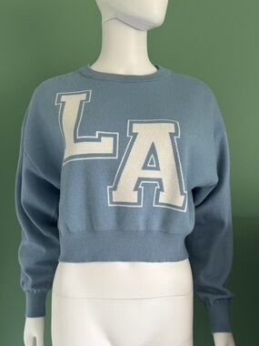 Rue21 Light Blue Varsity “LA” Cropped Knit Sweater